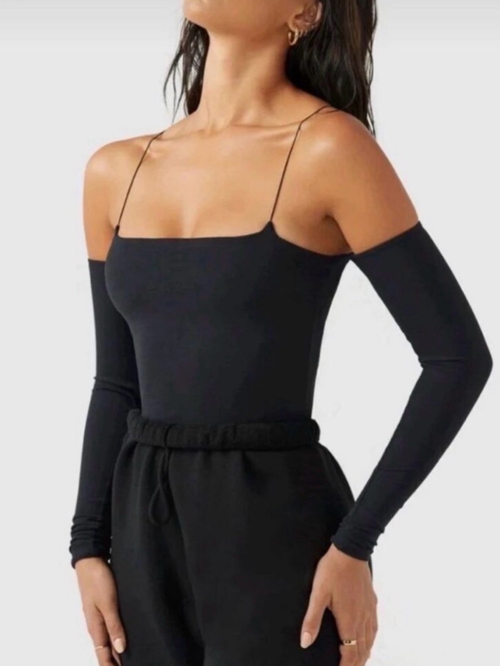 NWT Joah Brown Black Off-Shoulder Camisole with Thin Straps